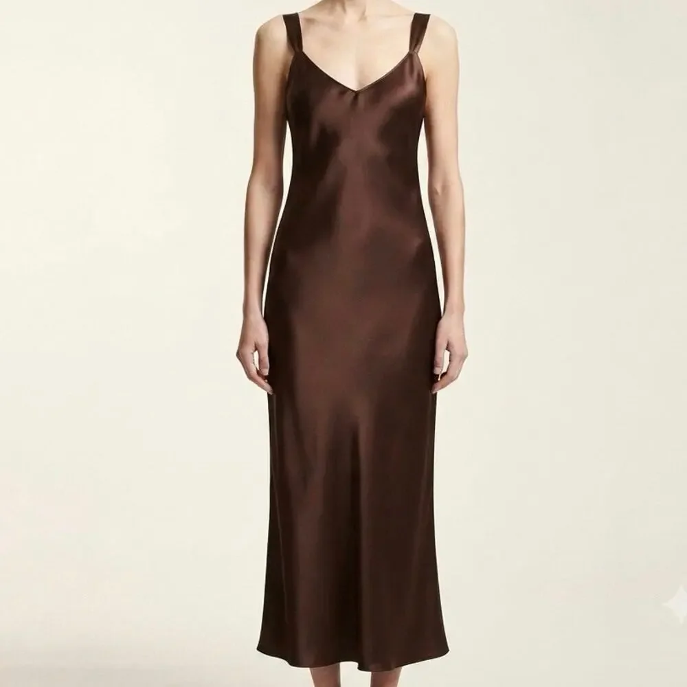 Vintage Chocolate Brown Silk Slip Dress - Picture 3 of 10